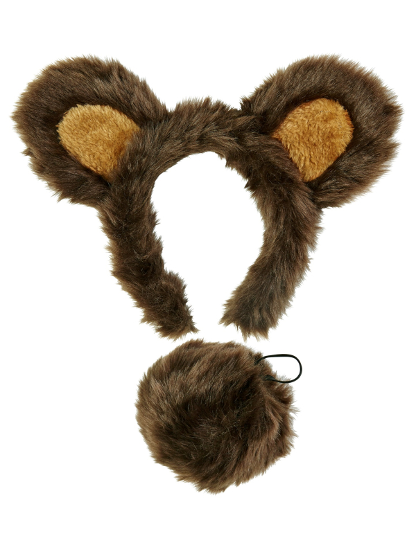 Set d'Ours : Oreilles et Queue en Fausse Fourrure Épaisse Marron - 100% Polyester