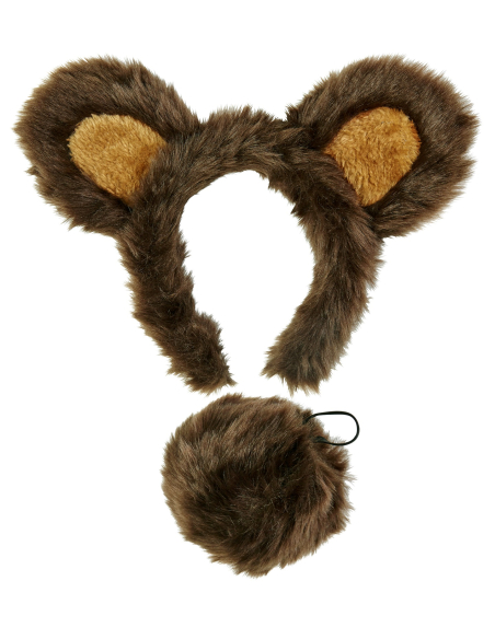 Set d'Ours : Oreilles et Queue en Fausse Fourrure Épaisse Marron - 100% Polyester
