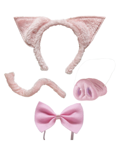 Set Cochon Rose : Oreilles, Nez, Nœud Papillon et Queue - 100% Polyester