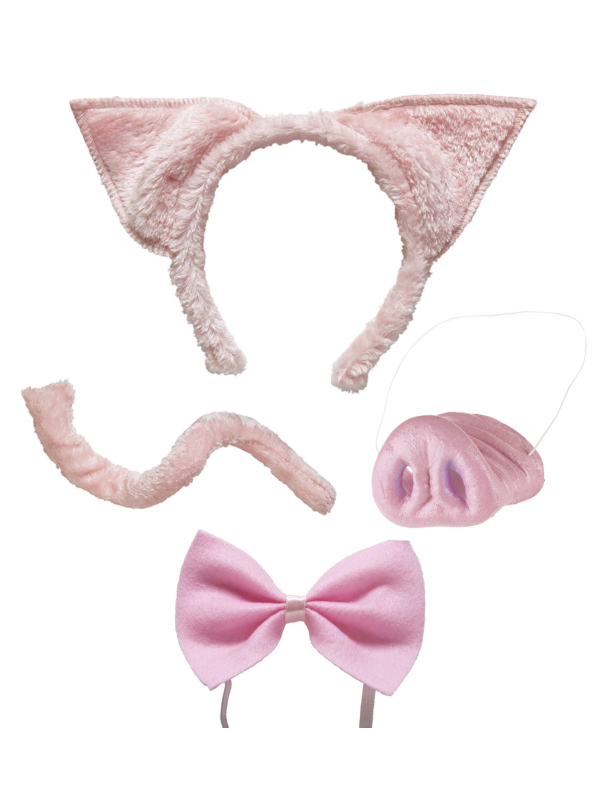 Set Cochon Rose : Oreilles, Nez, Nœud Papillon et Queue - 100% Polyester