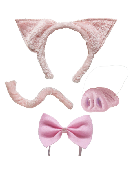 Set Cochon Rose : Oreilles, Nez, Nœud Papillon et Queue - 100% Polyester