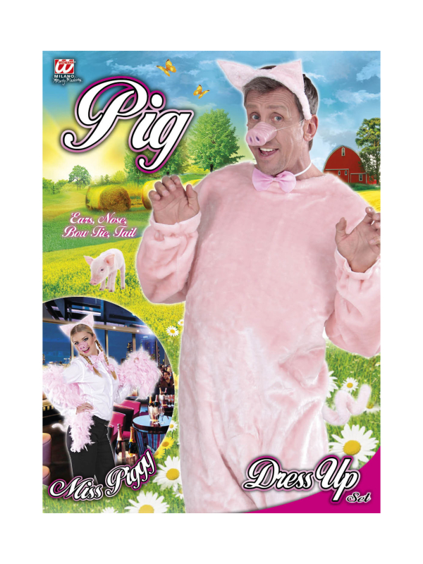 Set Cochon Rose : Oreilles, Nez, Nœud Papillon et Queue - 100% Polyester