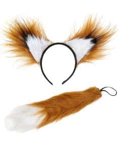 Set d'Accessoires de Renard - Serre-tête avec Oreilles et Queue en Fausse Fourrure Rousse et Blanche