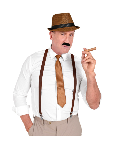 Set d'accessoires vintage années 20 pour adulte : chapeau, moustache, cigare et plus !