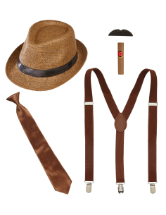 Set d'accessoires vintage années 20 pour adulte : chapeau, moustache, cigare et plus !