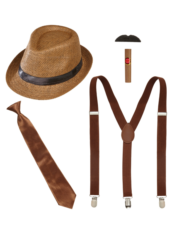 Set d'accessoires vintage années 20 pour adulte : chapeau, moustache, cigare et plus !