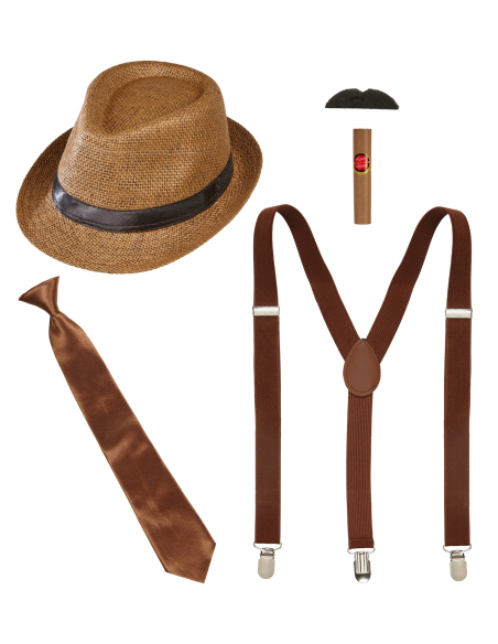 Set d'accessoires vintage années 20 pour adulte : chapeau, moustache, cigare et plus !