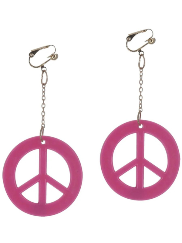 Boucles d'oreilles pendante peace and Love rose fluo - Hippie