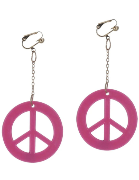 Boucles d'oreilles pendante peace and Love rose fluo - Hippie