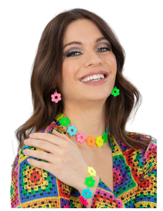 Parure de bijoux Neon Flower Power – Collier, bracelet et...