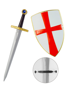 Bouclier et Épée de Chevalier Croisé Enfant - Blanc avec Croix Rouge 2