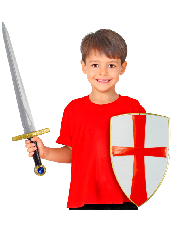 Bouclier et Épée de Chevalier Croisé Enfant - Blanc avec Croix Rouge