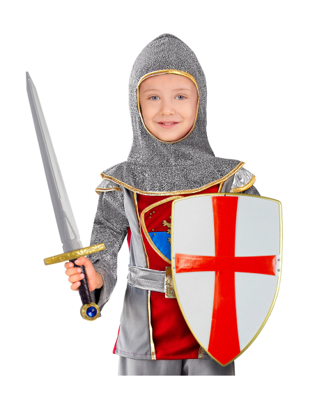 Bouclier et Épée de Chevalier Croisé Enfant - Blanc avec Croix Rouge