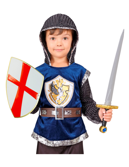 Bouclier et Épée de Chevalier Croisé Enfant - Blanc avec Croix Rouge