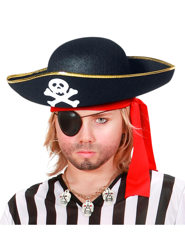 Chapeau Pirate Enfant - Tricorne Noir avec Tête de Mort