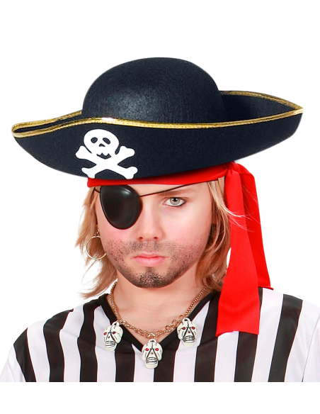 Chapeau Pirate Enfant - Tricorne Noir avec Tête de Mort