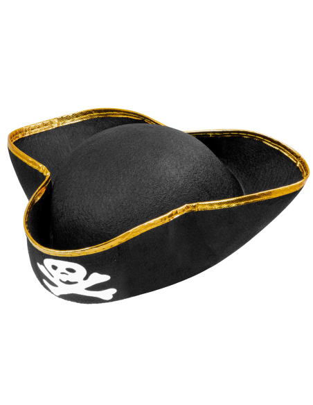 Chapeau Pirate Enfant - Tricorne Noir avec Tête de Mort