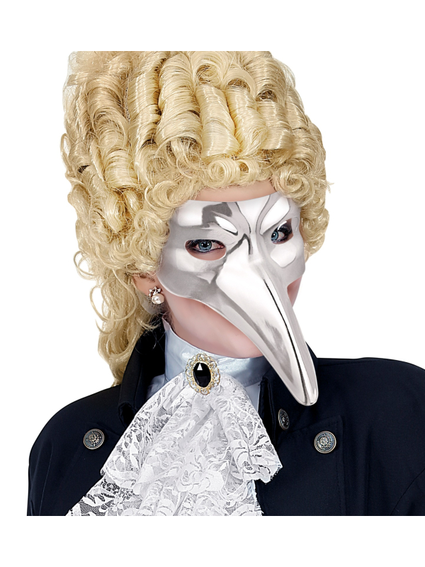 Masque Vénitien au Long Nez - Aspect Métallique Argent