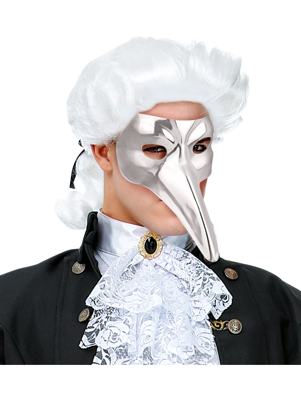 Masque Vénitien au Long Nez - Aspect Métallique Argent