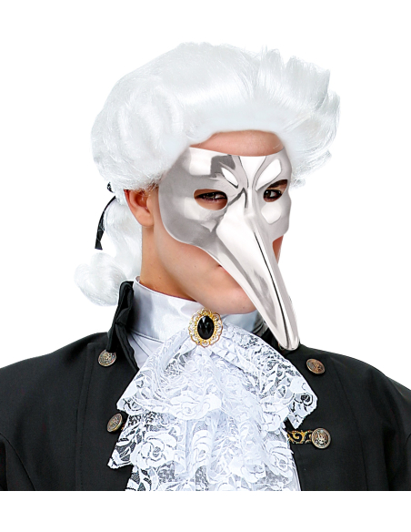 Masque Vénitien au Long Nez - Aspect Métallique Argent