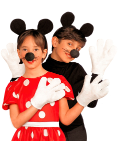 Set Souris Enfant : Serre-Tête, Nez Noir et Gants Blancs