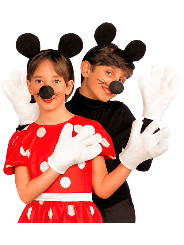Set Souris Enfant : Serre-Tête, Nez Noir et Gants Blancs