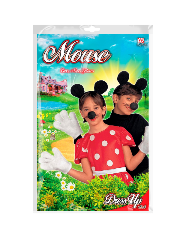 Set Souris Enfant : Serre-Tête, Nez Noir et Gants Blancs