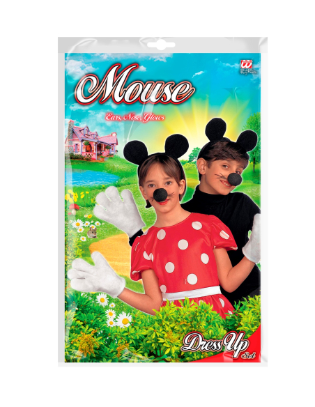 Set Souris Enfant : Serre-Tête, Nez Noir et Gants Blancs