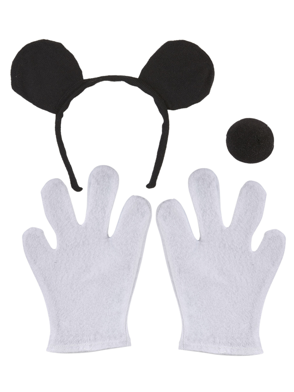 Set Souris Enfant : Serre-Tête, Nez Noir et Gants Blancs