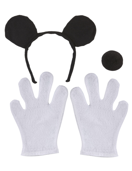 Set Souris Enfant : Serre-Tête, Nez Noir et Gants Blancs