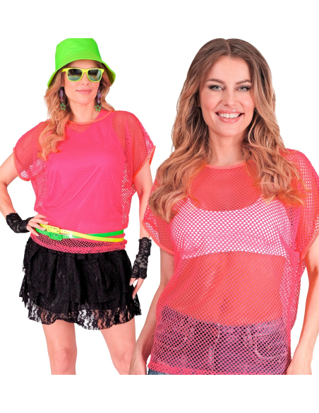 Top Fluo Rose Néon Années 80 pour Femme - Style Rétro et Éclatant