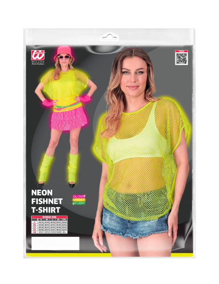 Top Filet Fluo Jaune Néon Années 80 pour Femme - Osez la Mode Rétro avec Style !