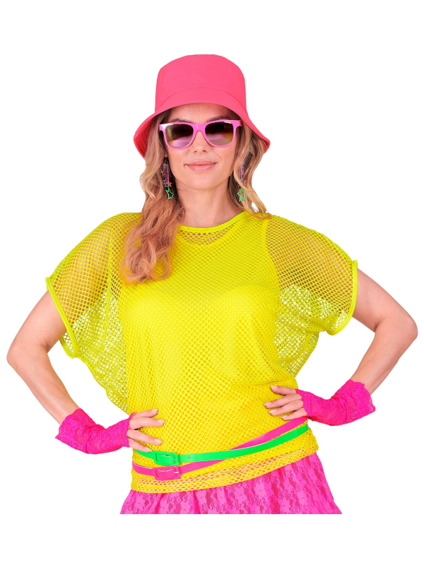 Top Filet Fluo Jaune Néon Années 80 pour Femme - Osez la Mode Rétro avec Style !