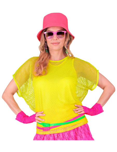 Top Filet Fluo Jaune Néon Années 80 pour Femme - Osez la Mode Rétro avec Style !