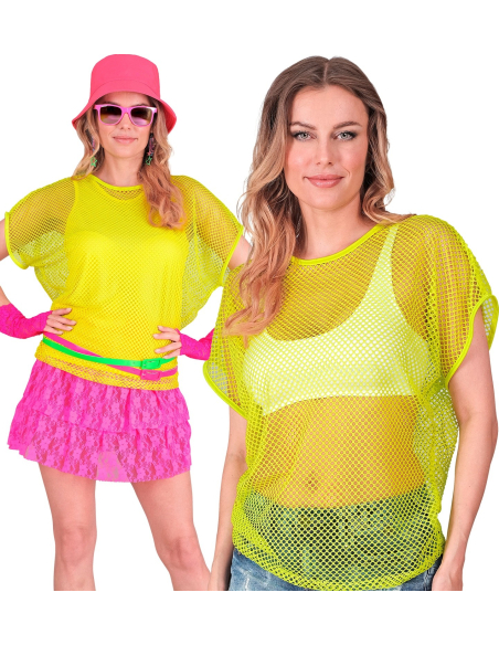 Top Filet Fluo Jaune Néon Années 80 pour Femme - Osez la Mode Rétro avec Style !