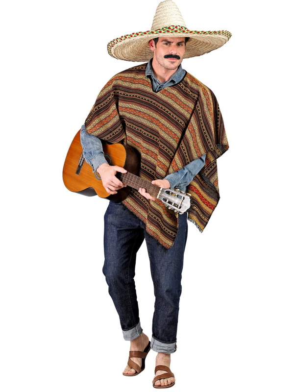 Poncho Mexicain Réversible - Couleurs Ethniques pour Cowboy ou Mexicain