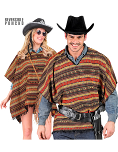 Poncho Mexicain Réversible - Couleurs Ethniques pour Cowboy ou Mexicain