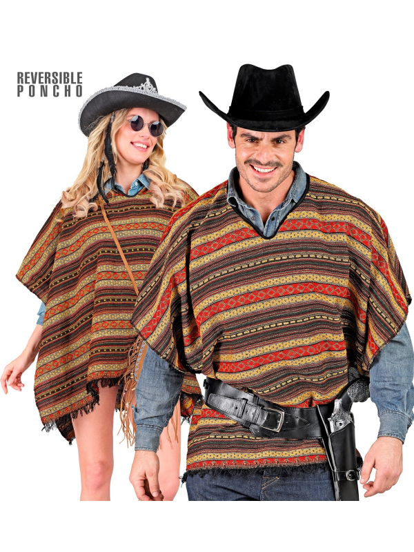 Poncho Mexicain Réversible - Couleurs Ethniques pour Cowboy ou Mexicain