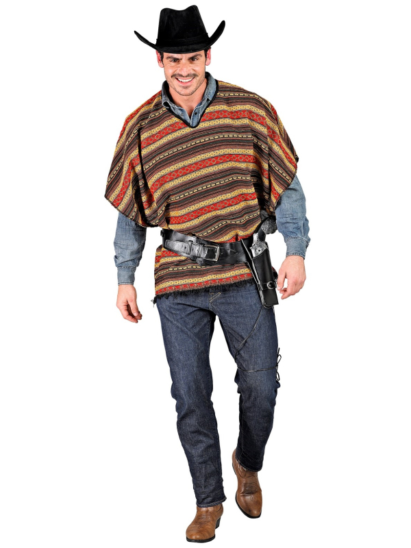 Poncho Mexicain Réversible - Couleurs Ethniques pour Cowboy ou Mexicain