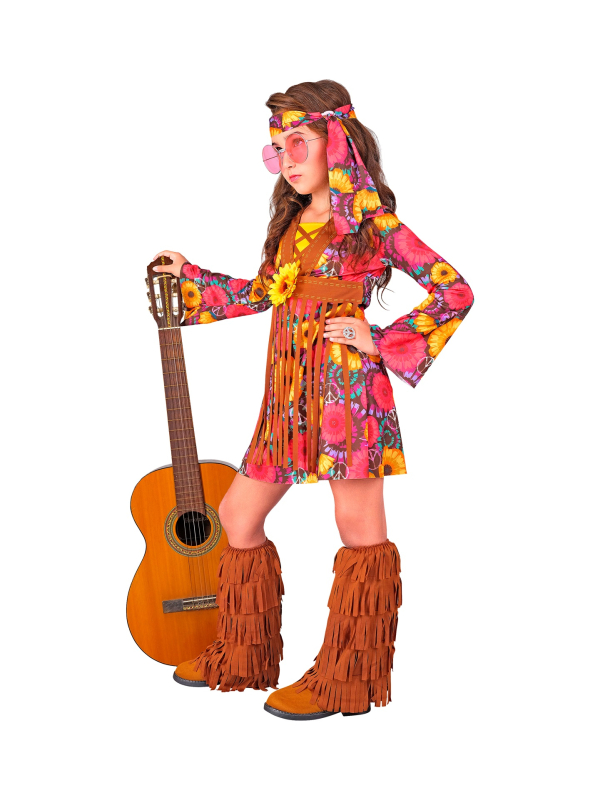 Déguisement Hippie pour fille de 5 à 13 ans avec bandeau et couvre-bottes