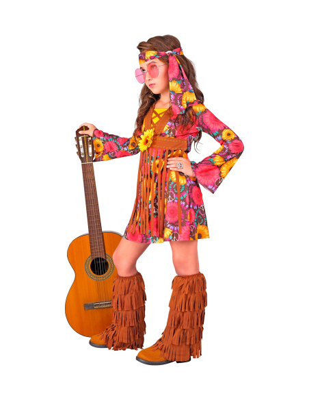 Déguisement Hippie pour fille de 5 à 13 ans avec bandeau et couvre-bottes