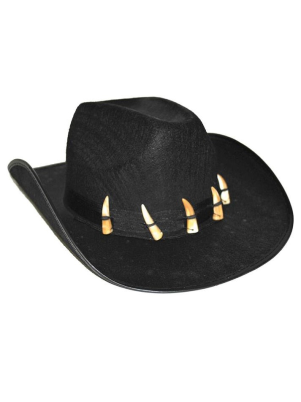 Chapeau de Cowboy Dundee Noir Adulte avec Dents de Crocodile – Accessoire Original pour Déguisement de Western et Aventure