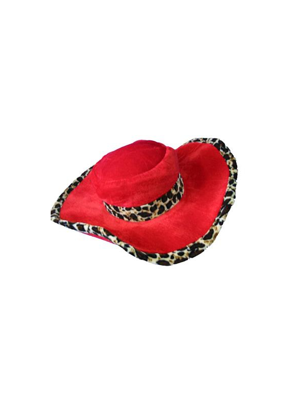 Chapeau Velours Rouge avec Bordures Léopard – Capeline Adulte pour le Carnaval de Dunkerque