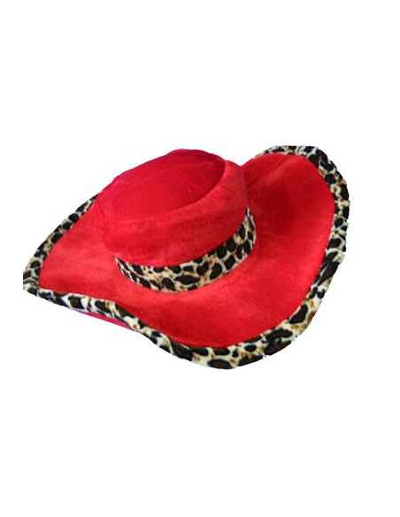 Chapeau Velours Rouge avec Bordures Léopard – Capeline Adulte pour le Carnaval de Dunkerque