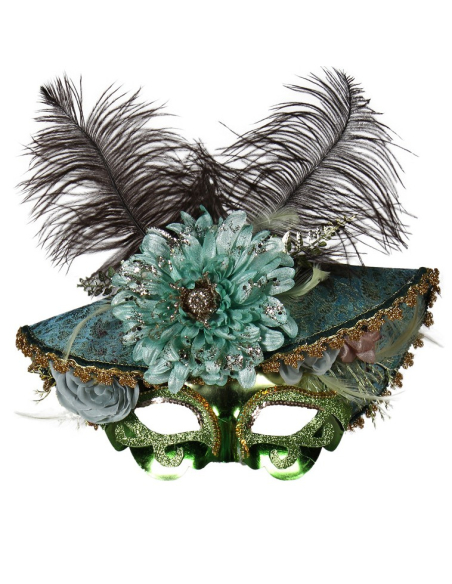 Masque Baroque Vénitien avec Plumes et Fleurs – Élégance et Raffinement