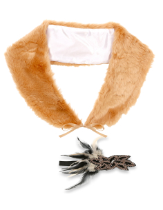 Set d'Accessoires Années 20 Femme Beige : Écharpe en Fausse Fourrure, Bandeau avec Strass et Plume 2