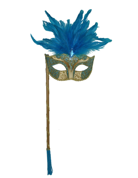 Masque Vénitien à Plumes et Strass : L'Élégance à la Baguette