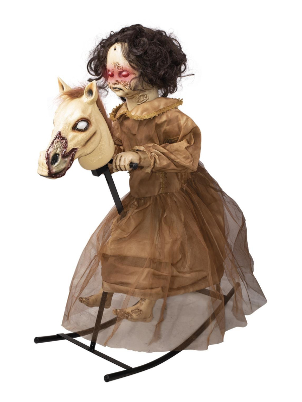 Automate Halloween : Fillette maudite sur cheval à bascule – 100 cm