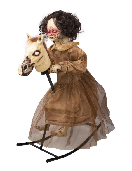 Automate Halloween : Fillette maudite sur cheval à bascule – 100 cm