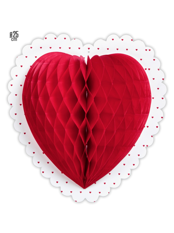 Coeur rouge en nid d'abeille Ø 25 cm - Décoration Saint-Valentin & Mariage